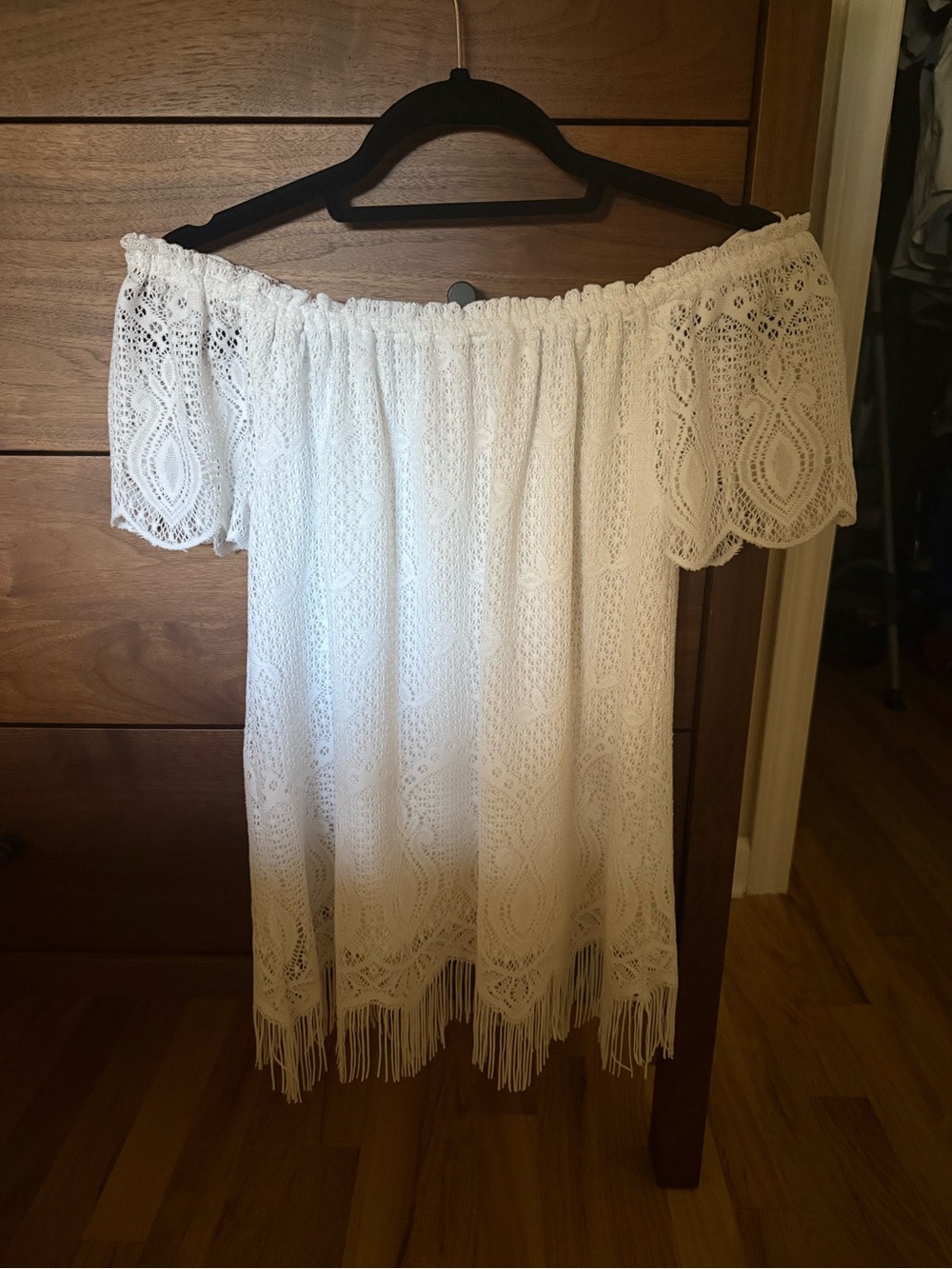 Lilly Pulitzer White Crochet Off-Shoulder Fringe Tunic